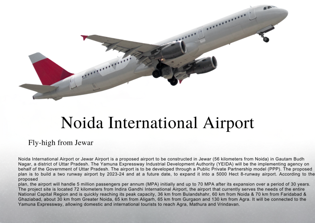 Noida International Airport in Jewar, Uttar Pradesh. Boosting tourism, jobs, and connectivity near Delhi, Agra, and Mathura